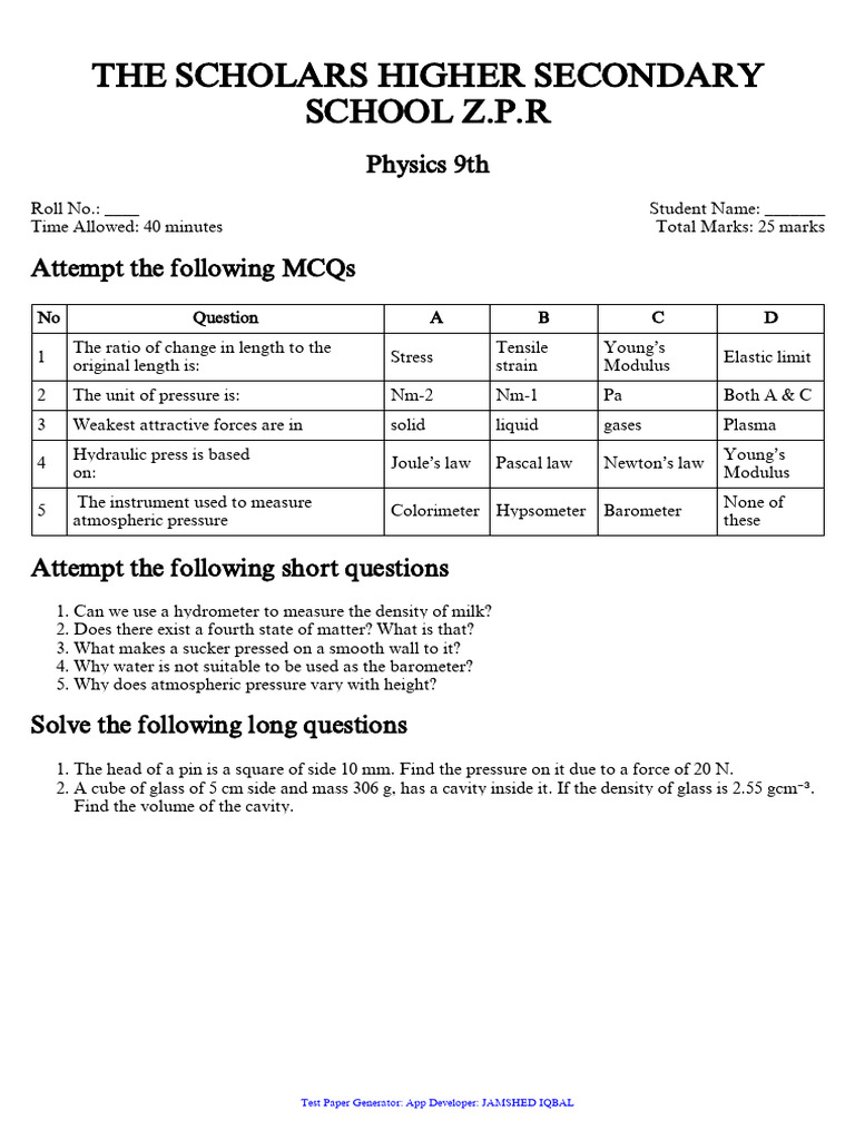 Physics 9th - 22-12-2024-094832276 | PDF