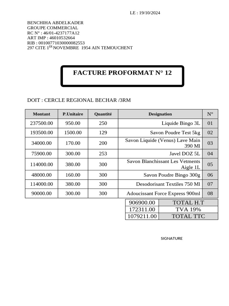 Factures Proformat de Benchiha | PDF