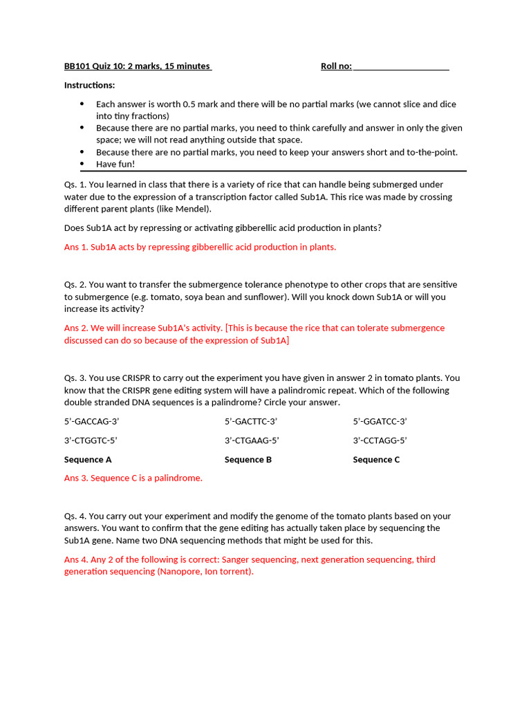 Model Answers - Quiz 10 | PDF