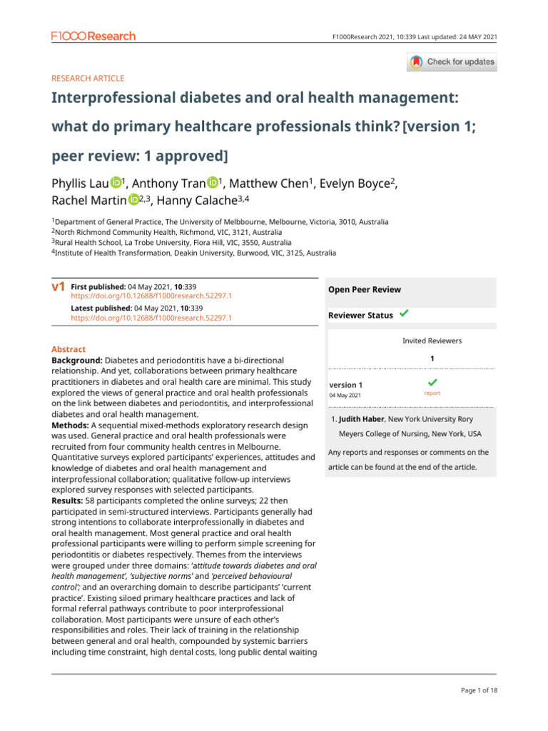 Interprofessional Diabetes and Oral Health Management | PDF | Periodontology | Dentistry