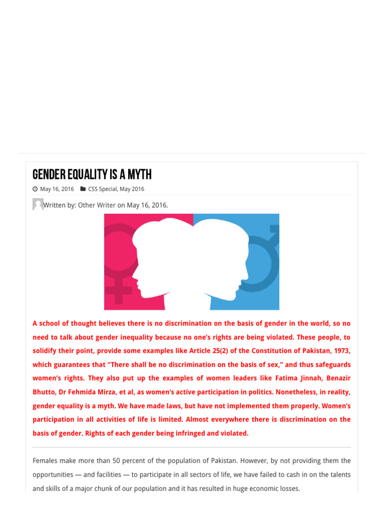 GENDER EQUALITY IS A MYTH - Jahangir's World Times | PDF | Pakistan ...