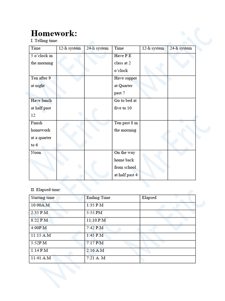 Time and Math Homework Guide | PDF