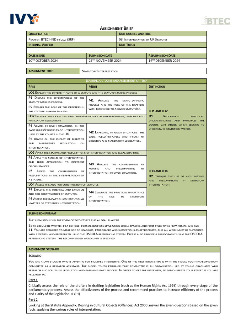 Interpertation of UK Statutes Brief HND | PDF | Statutory ...