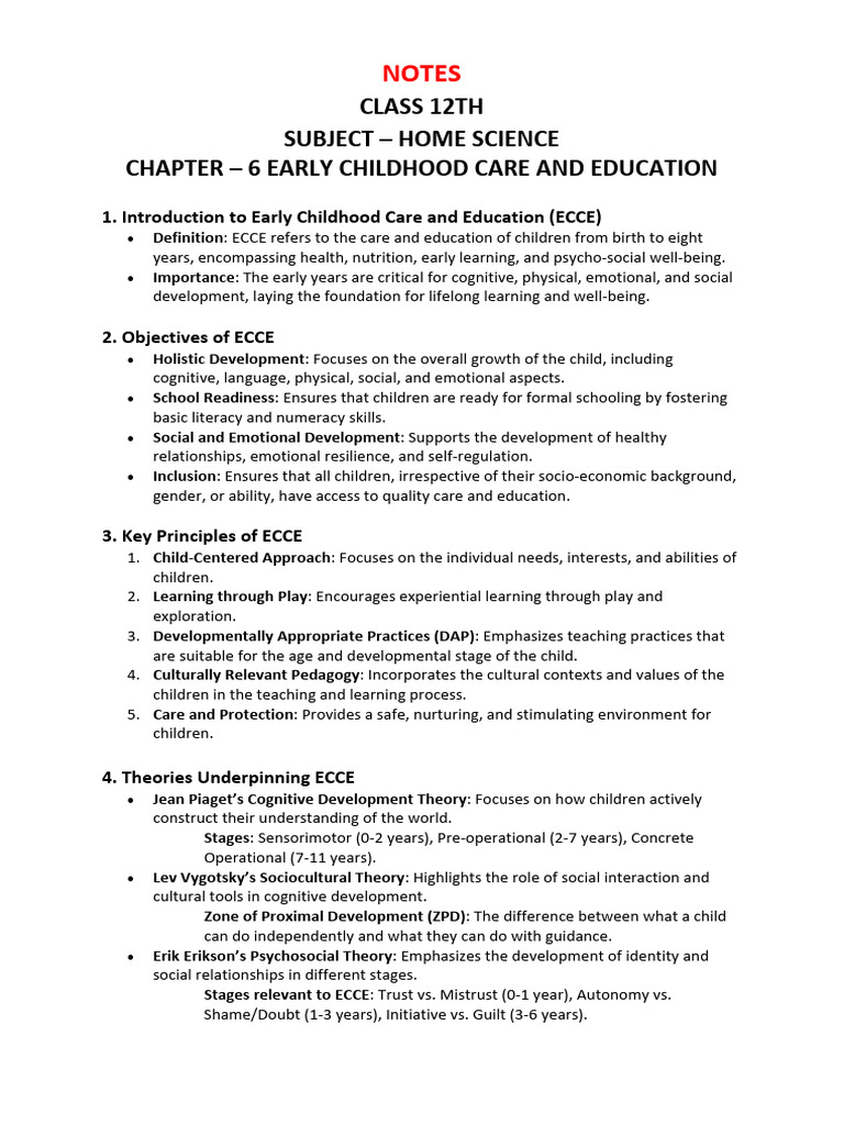 ECCE Overview for Class 12 Home Science | PDF | Early Childhood ...