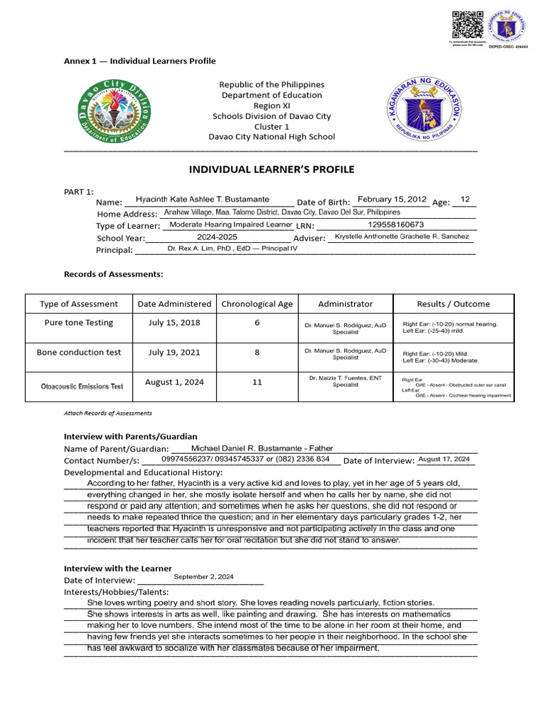 Individual Learner's Profile Template | PDF | Individualized Education ...