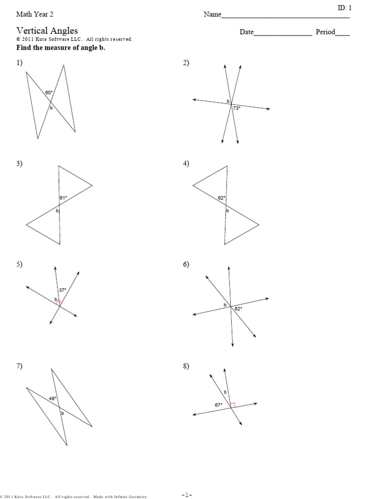 Vertical Angles Worksheet for Year 2 | PDF | Elementary Geometry