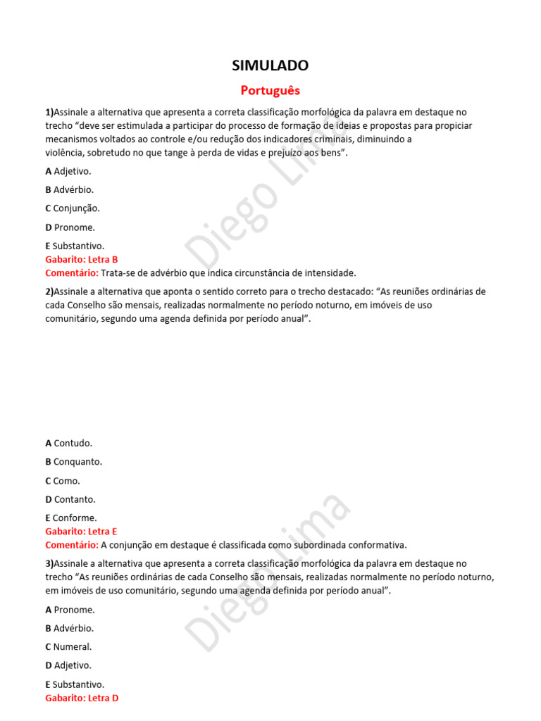 Simulado de Português para Concursos | PDF | Pronome | Palavra