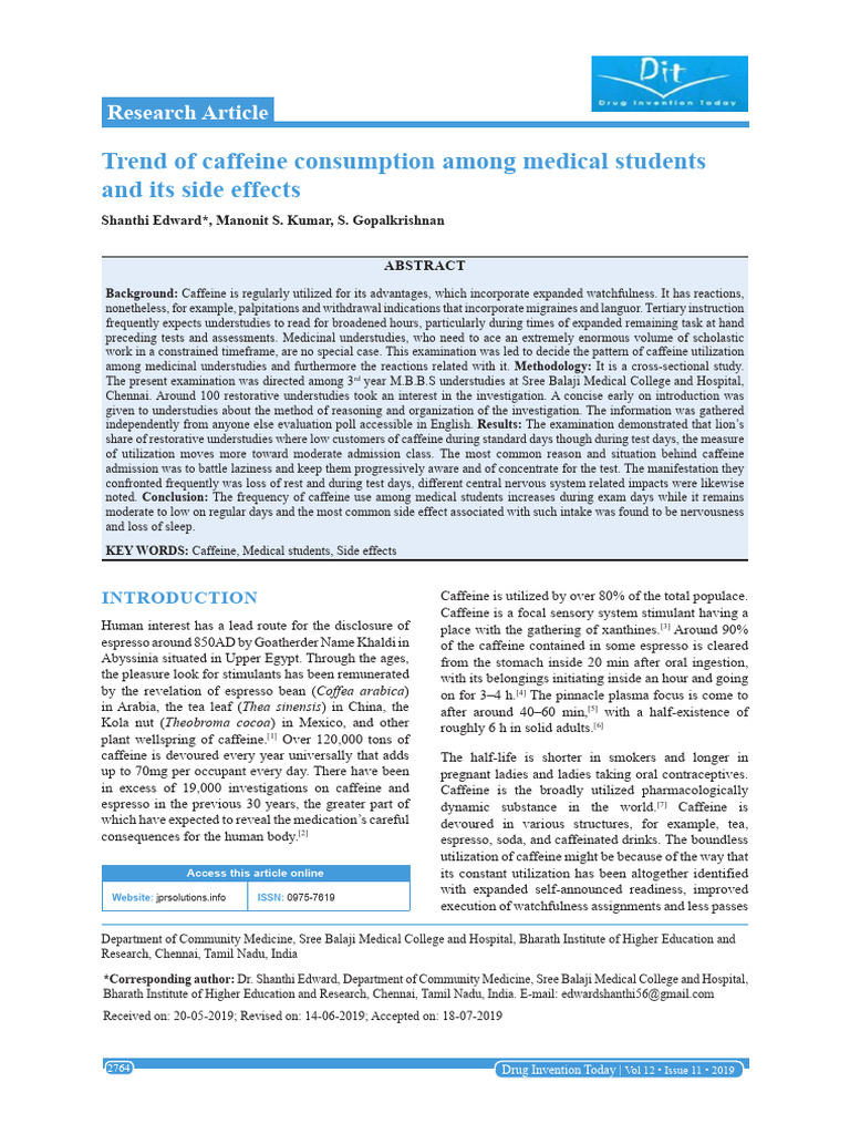 Caffeine Use and Effects in Medical Students | PDF | Caffeine