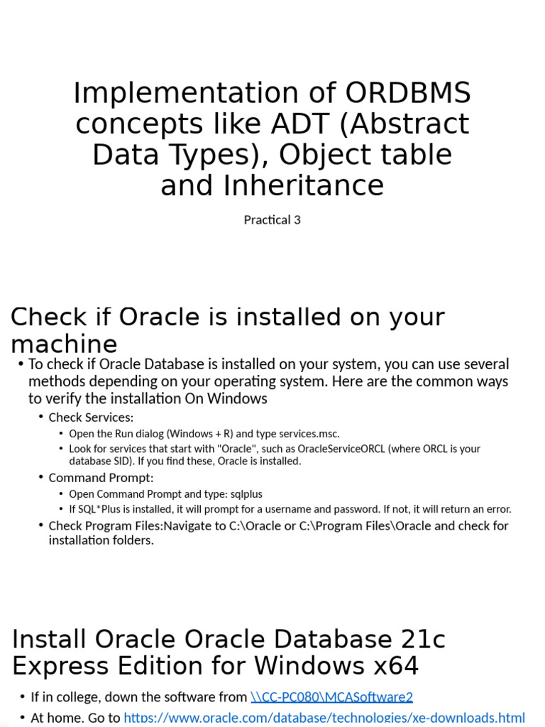 Practical 3A Install Oracle and ADT | PDF | Object (Computer Science ...