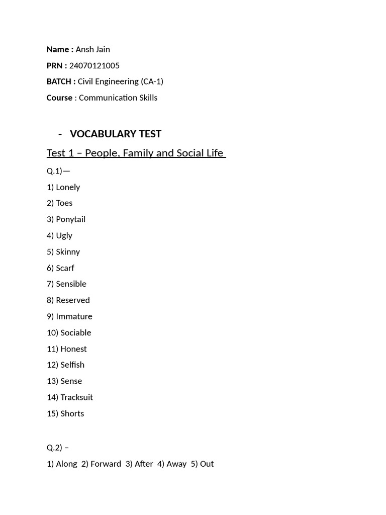 CSL Reading, Writing & Vocabulary Test | PDF | Social Psychology