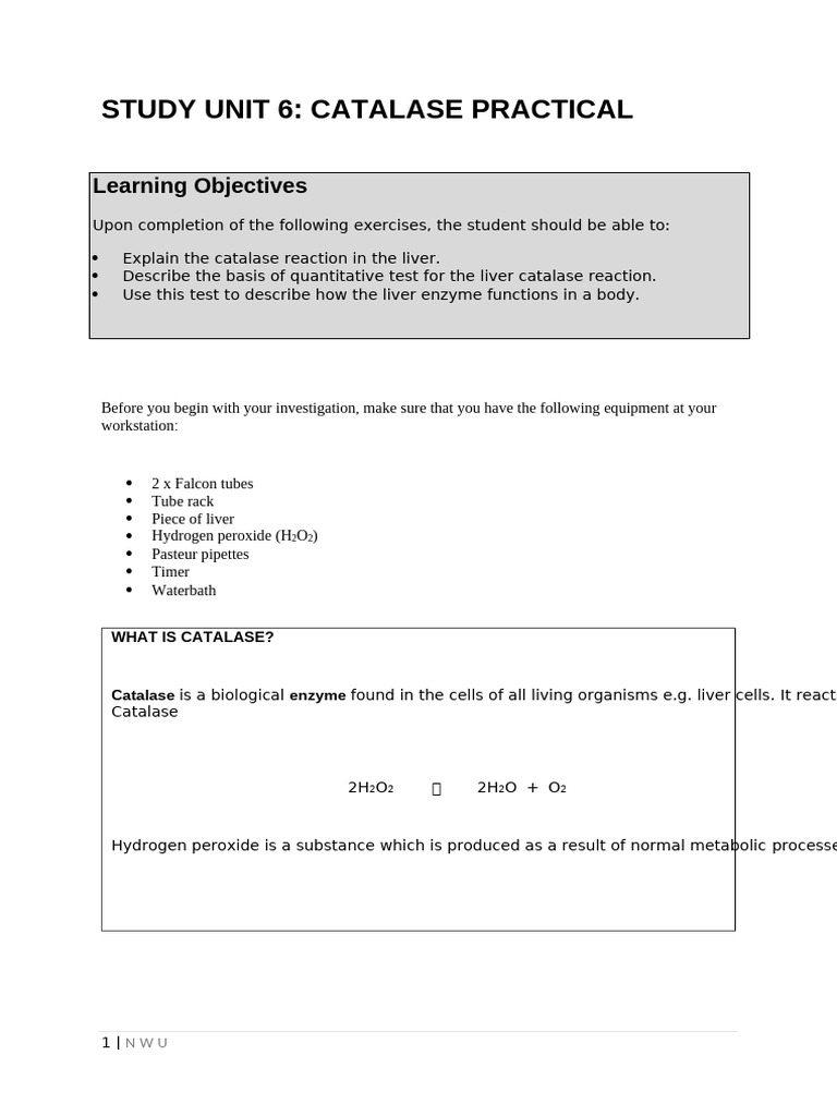 Practical+6 +Catalase+Method | PDF | Catalase | Enzyme
