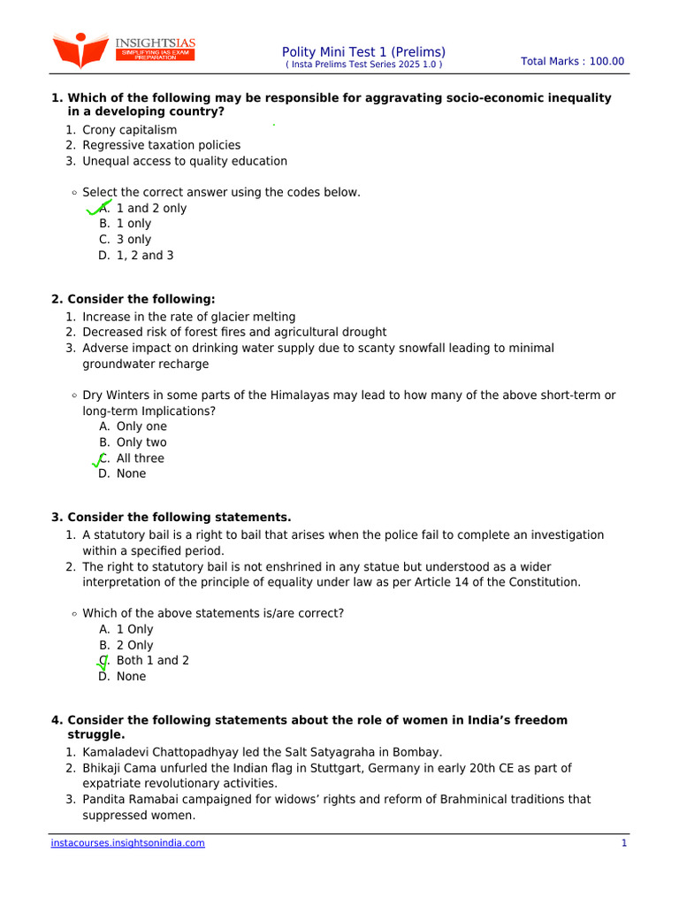 Insights IAS Prelims 2025 Mini Test 1 With Solution | PDF | Steelmaking ...