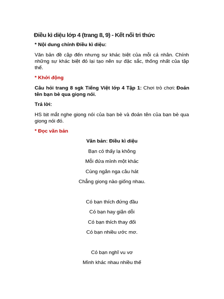 Điều kì diệu lớp 4 | PDF