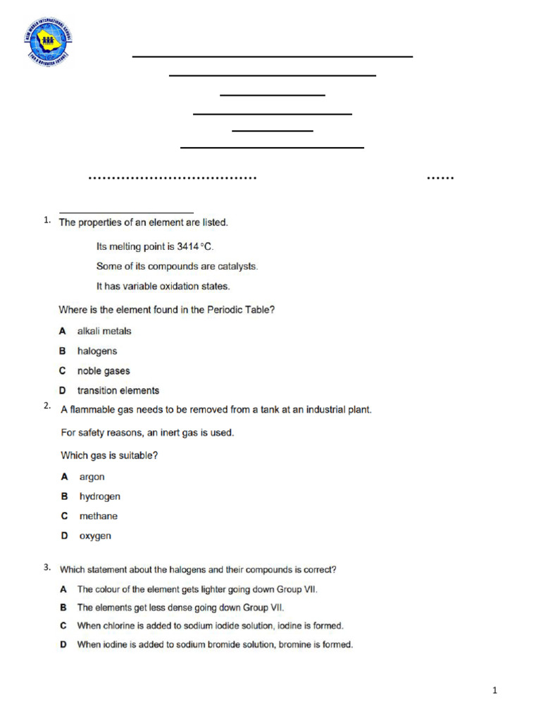 ch12 - Periodic Table WS - 2025 | PDF