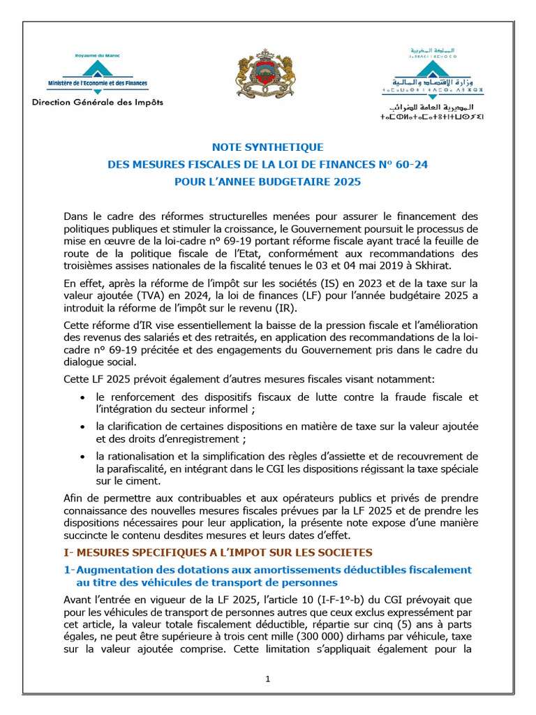 Mesures fiscales LF 2025 au Maroc | PDF | Impôt sur le revenu | Impôts