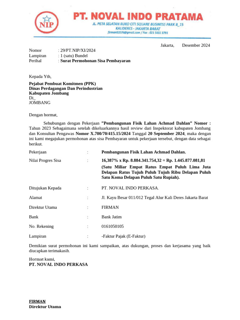 Surat Permohonan Termin Ke 4 | PDF