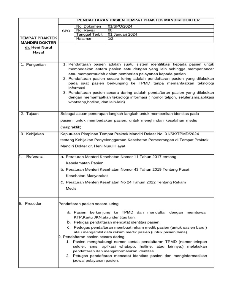 Prosedur Pendaftaran Pasien TPMD | PDF