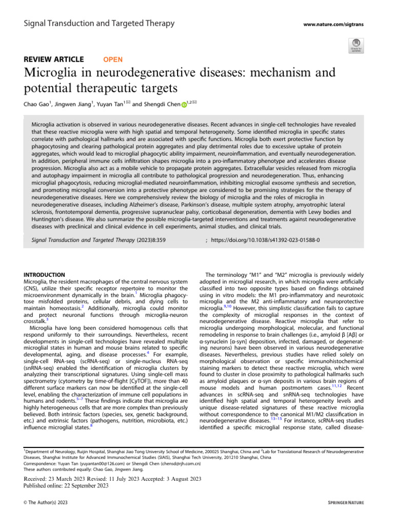 Microglia in Neurodegenerative Diseases: Mechanism and Potential ...
