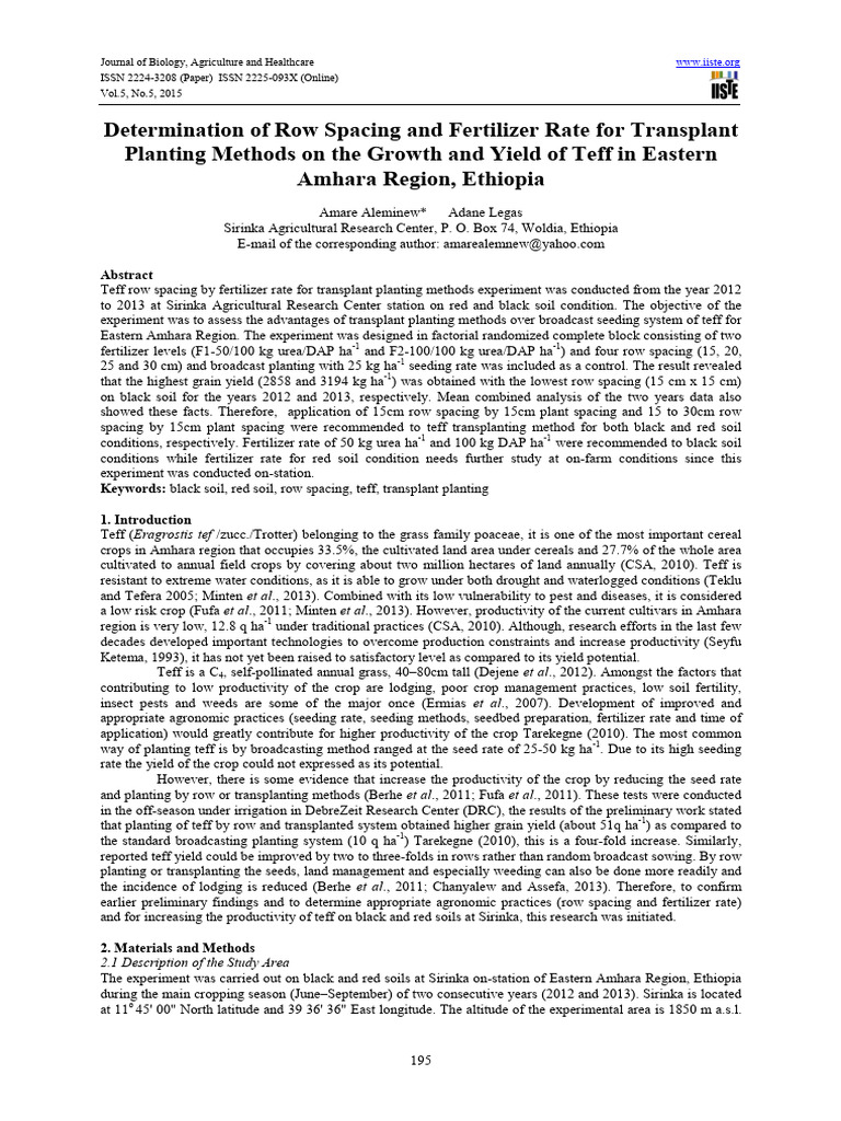 Teff Growth: Row Spacing & Fertilizer Study | PDF | Agriculture ...