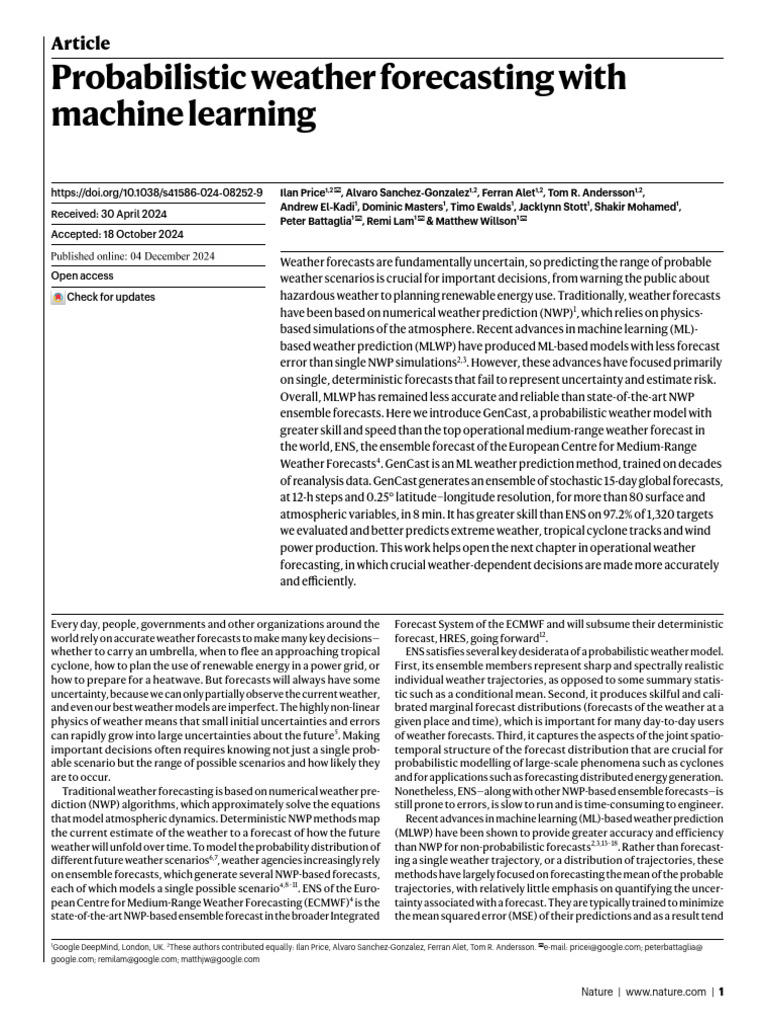 s41586-024-08252-9 | PDF | Numerical Weather Prediction | Forecasting