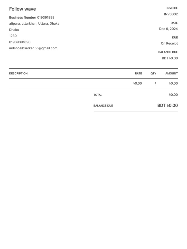 Invoice INV0002 - Zero Balance Due | PDF