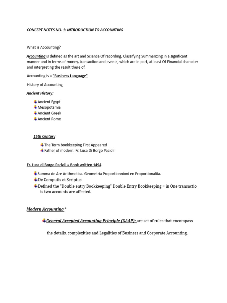 Concept Notes No. 1 Intro To Accounting | PDF