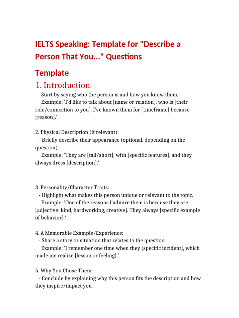 IELTS Template: Describe a Person | PDF