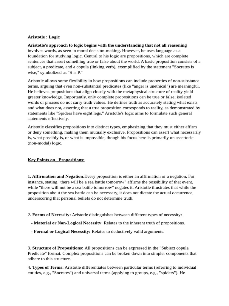 Aristotle's Logic and Propositions Explained | PDF | Logic | Inductive ...