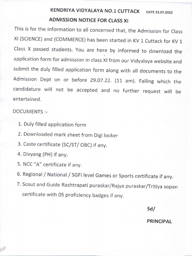 Documents Requirements For Admission in Class XI | PDF