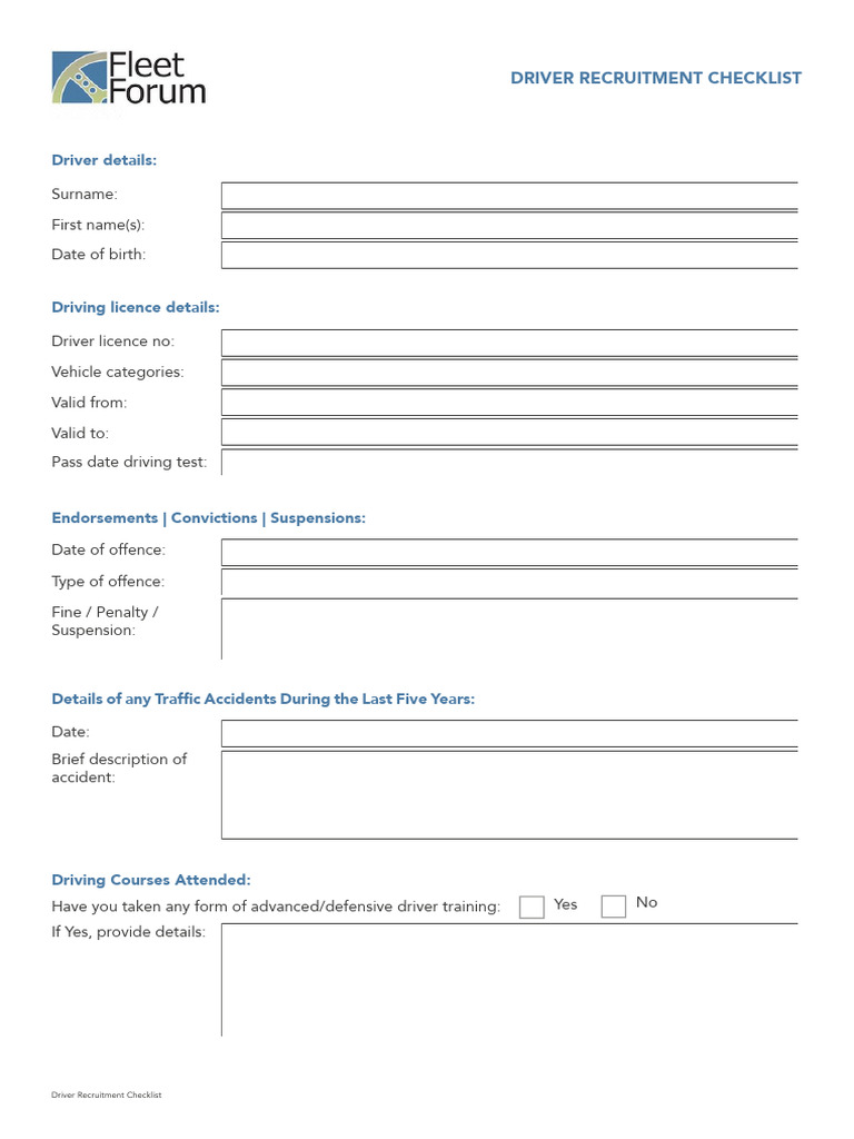 Driver Recruitment Checklist Template | PDF