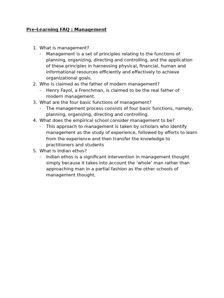 Management Principles and Concepts FAQ | PDF
