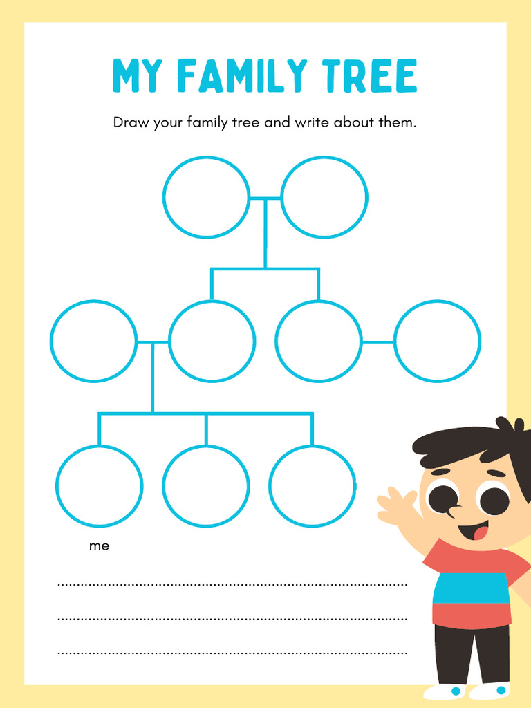 My Family Tree Worksheet in Yellow and Blue Cute Style | PDF