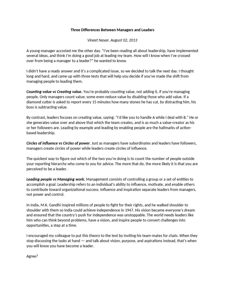 Managers Vs Leaders Key Differences Pdf Behavioural Sciences