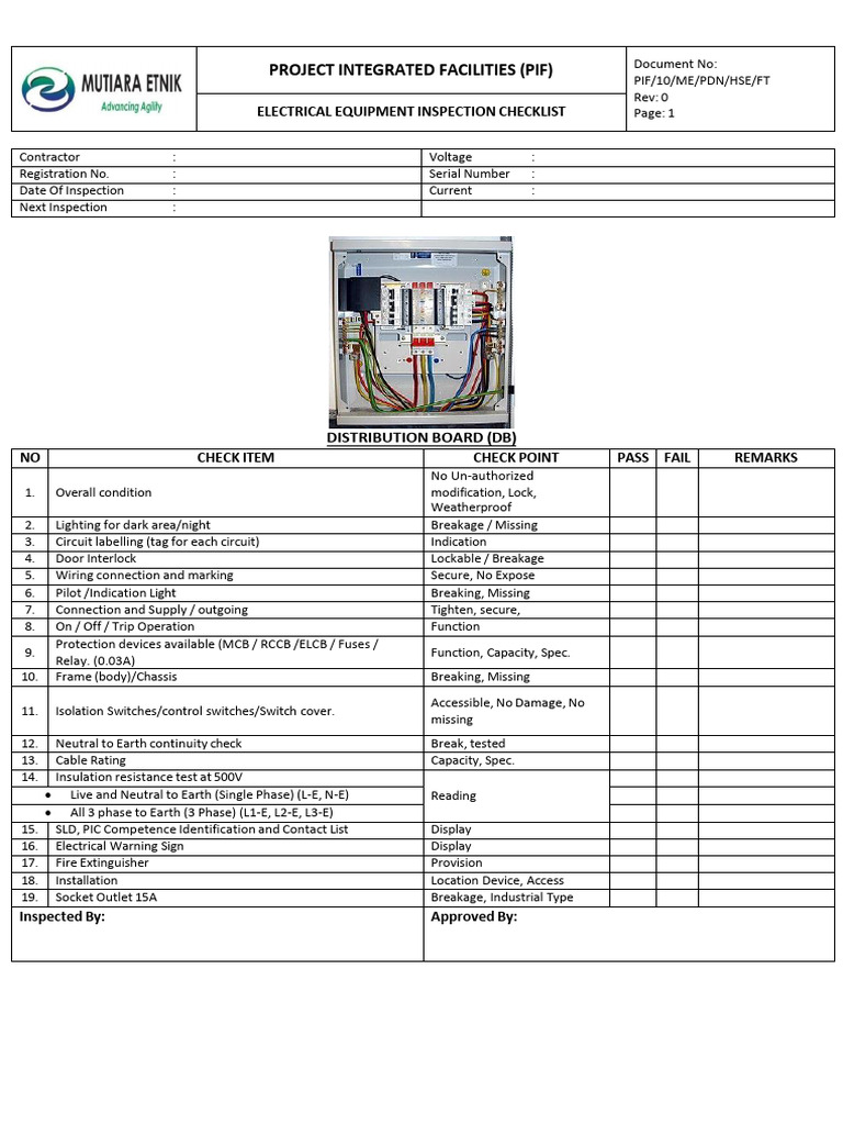 Electrical Equipment Inspection Checklist | PDF | Power Engineering ...