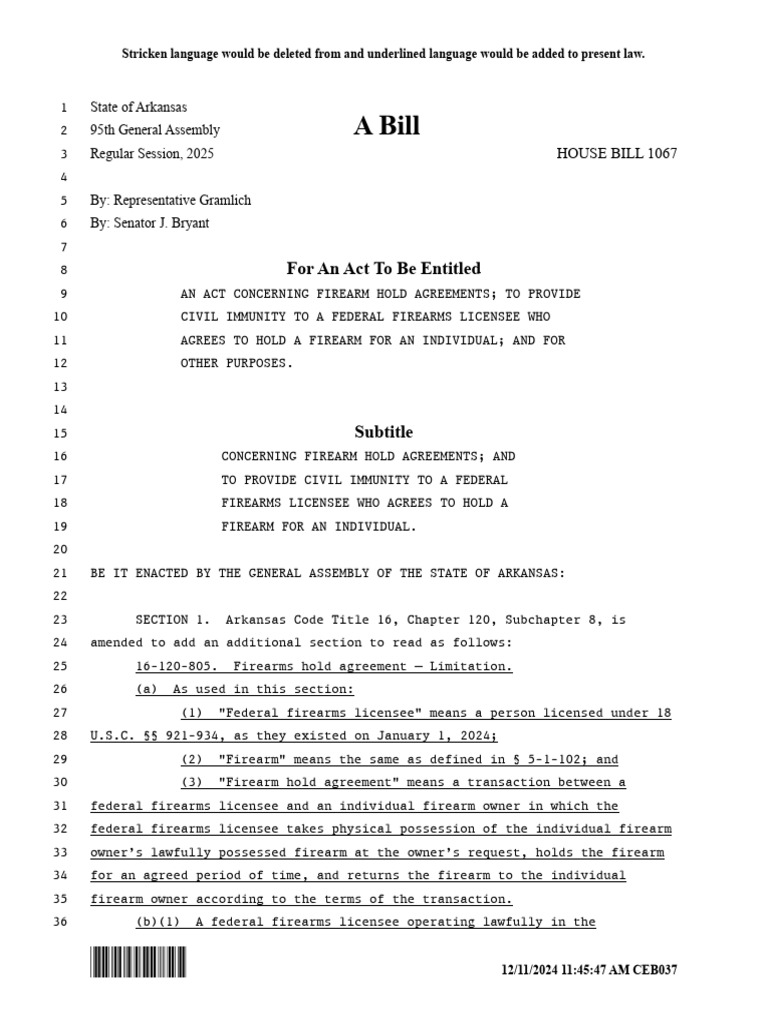 Arkansas HB1067: Civil Immunity To A Federal Firearms Licensee Who ...