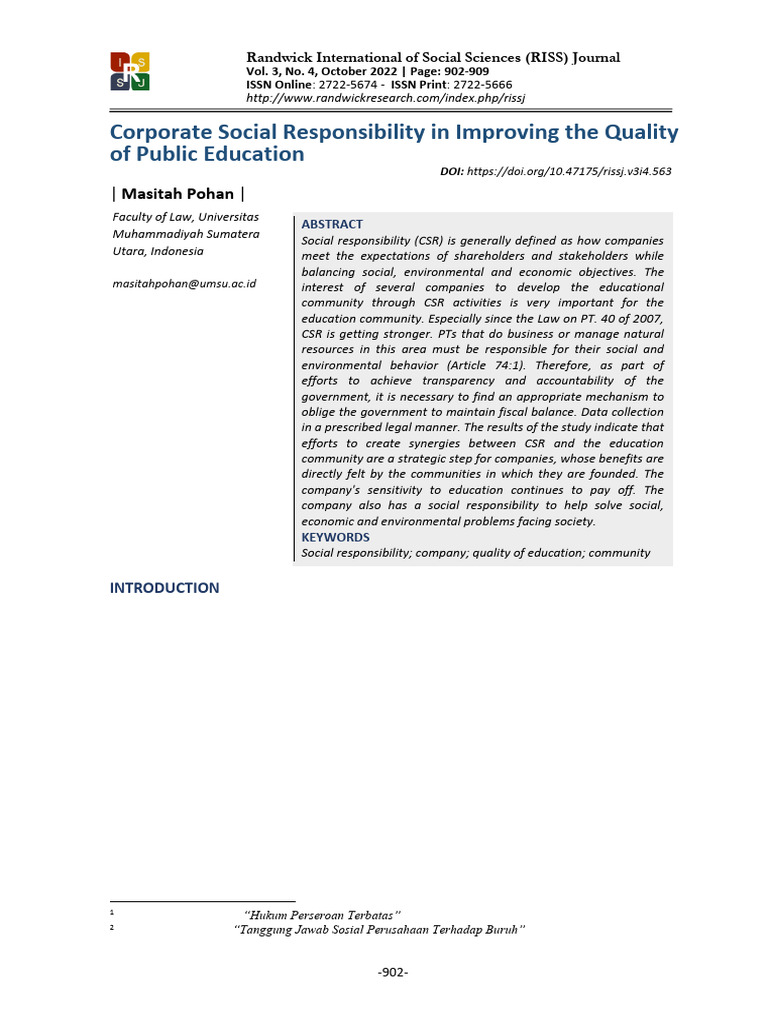 CSR's Role in Public Education | PDF | Corporate Social Responsibility ...