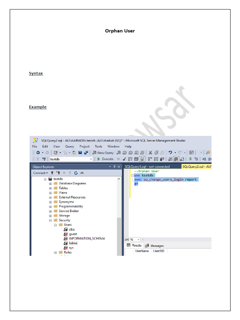 Fixing Orphan Users in SQL Server | PDF