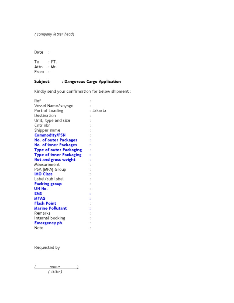Dangerous Cargo Shipment Confirmation Request | PDF | Business | Law