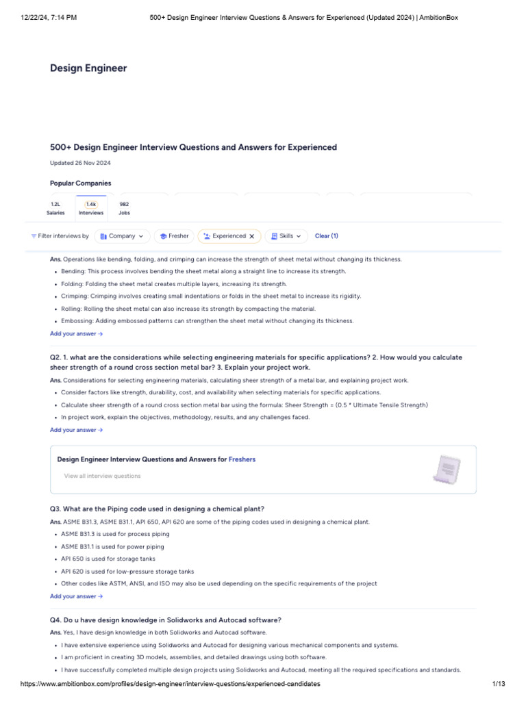 Design Engineer Interview Guide 2024 | PDF | Stress (Mechanics ...
