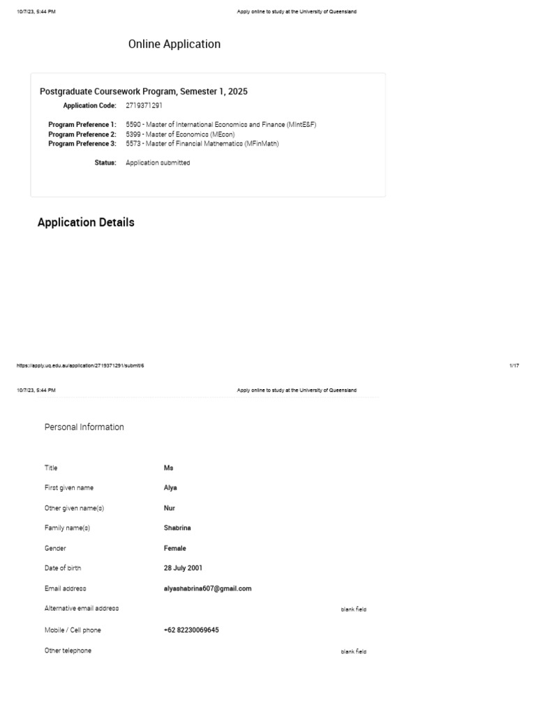 UQ Online Application for International Students | PDF