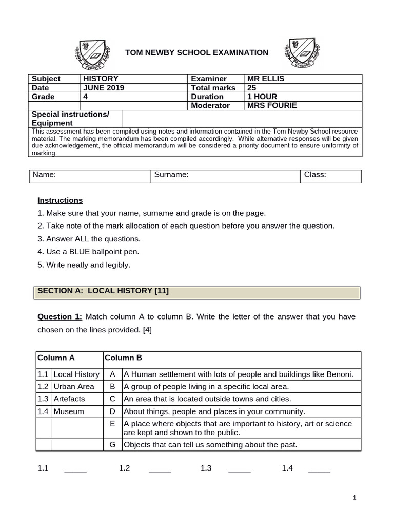 Tom Newby School History Exam 2019 | PDF