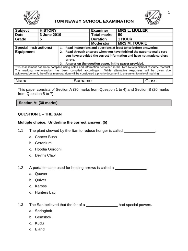 GRADE 5 HISTORY TERM 1 TEST visual data 7