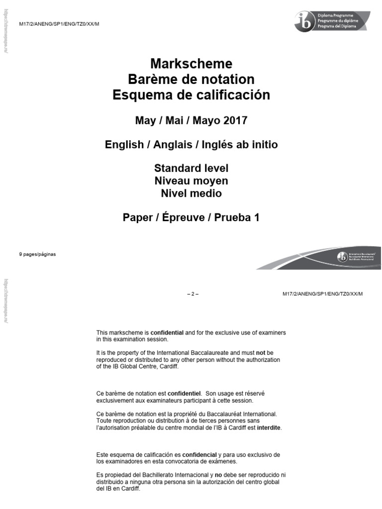 English Ab Initio Paper 1 SL Markscheme | PDF