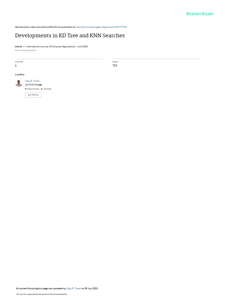 Developments in KD Tree and KNN Searches | PDF | Theoretical Computer ...