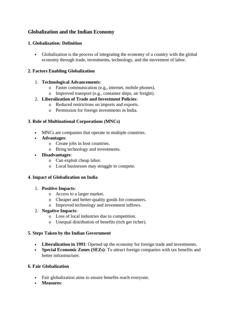 Impact of Globalization on India's Economy | PDF