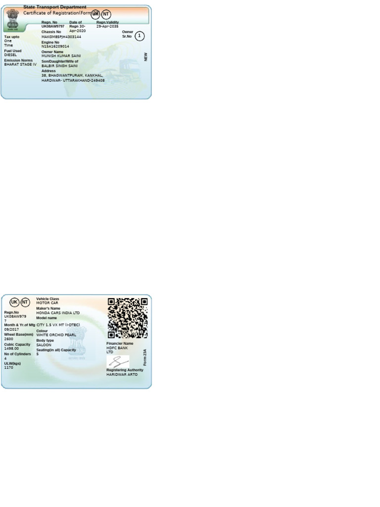 Vehicle Registration Certificate UK08AW9797 | PDF