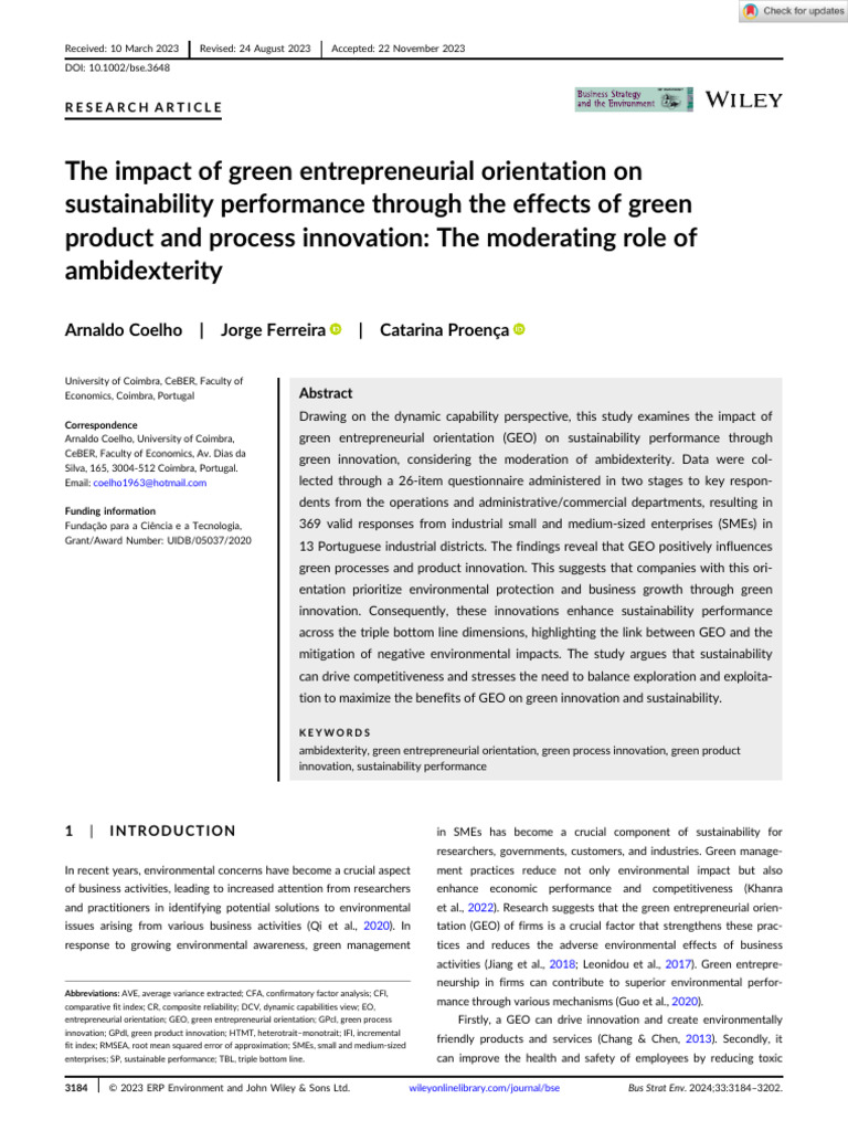 Green Innovation and Sustainability in SMEs | PDF | Innovation ...