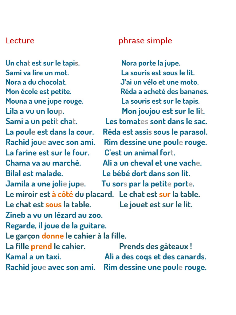 Phrases Simples pour Apprendre à Lire | PDF