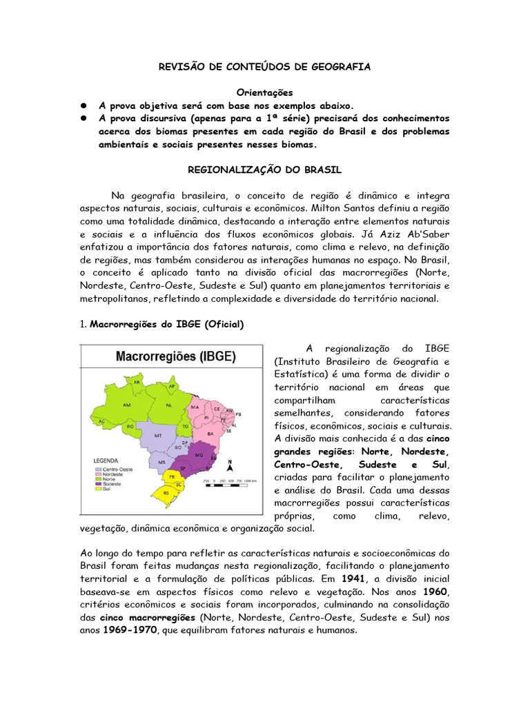 REVISÃO DE CONTEÚDOS DE GEOGRAFIA | PDF | Brasil | Geografia