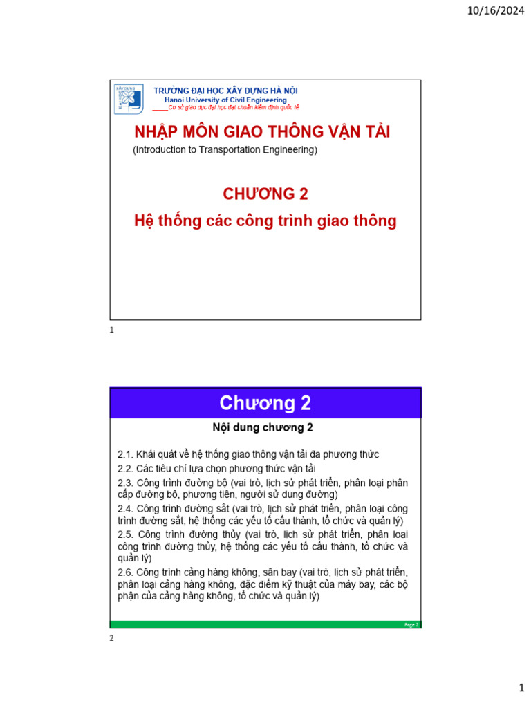 Chuong 2 He Thong Cac Cong Trinh Giao Thong | PDF